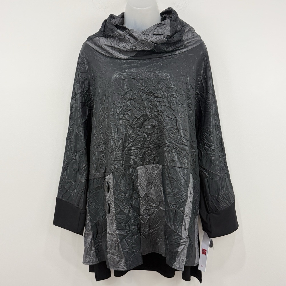IC Collection Top XXL NWT Artsy Lagenlook Crinkle Cowl Neck Tunic Mature Stretch